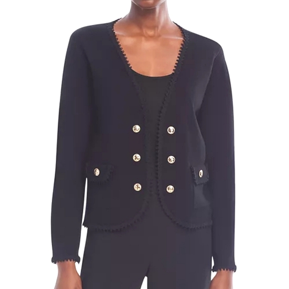 Sioni Black Faux Double Breasted Gold Button Front Short Jacket Evening Glam MD - Picture 4 of 14